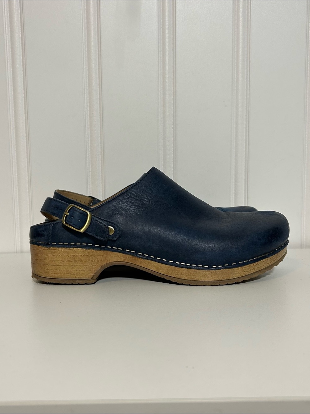 Dansko berry Navy blue Leather Slingback Clog - Women